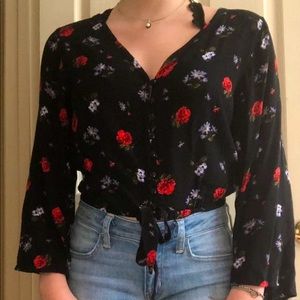American Eagle Black Floral Blouse